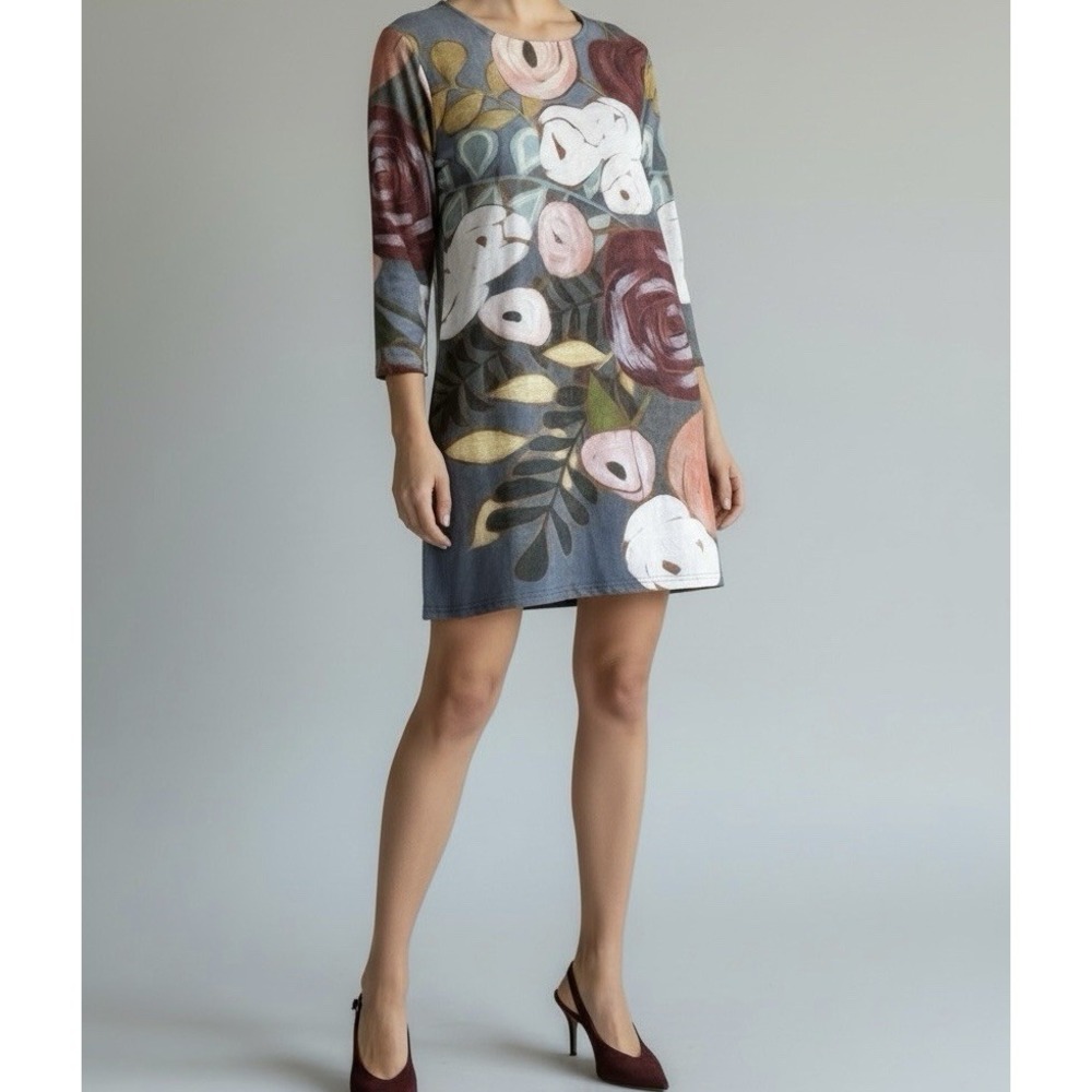 Trisha Tyler Floral 3/4 Sleeve Shift Tunic Dress | Lg Artistic Boho‎